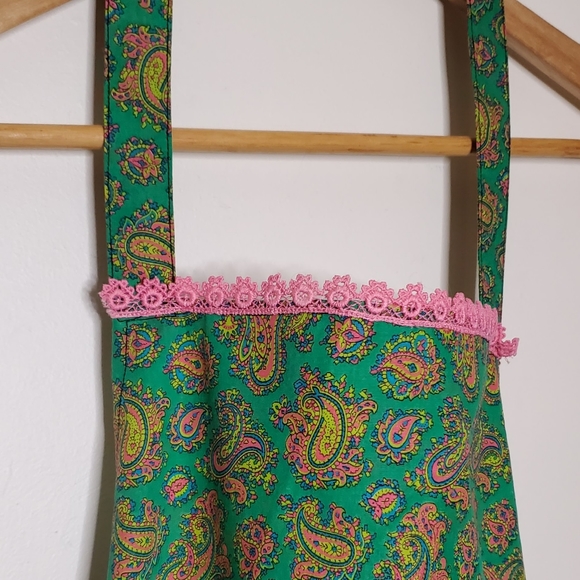 Vintage 70s Green, Pink and Yellow Printed Paisley Cooking Apron - Picture 12 of 16